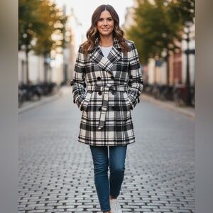 Plaid Double-Breasted Women's Coat